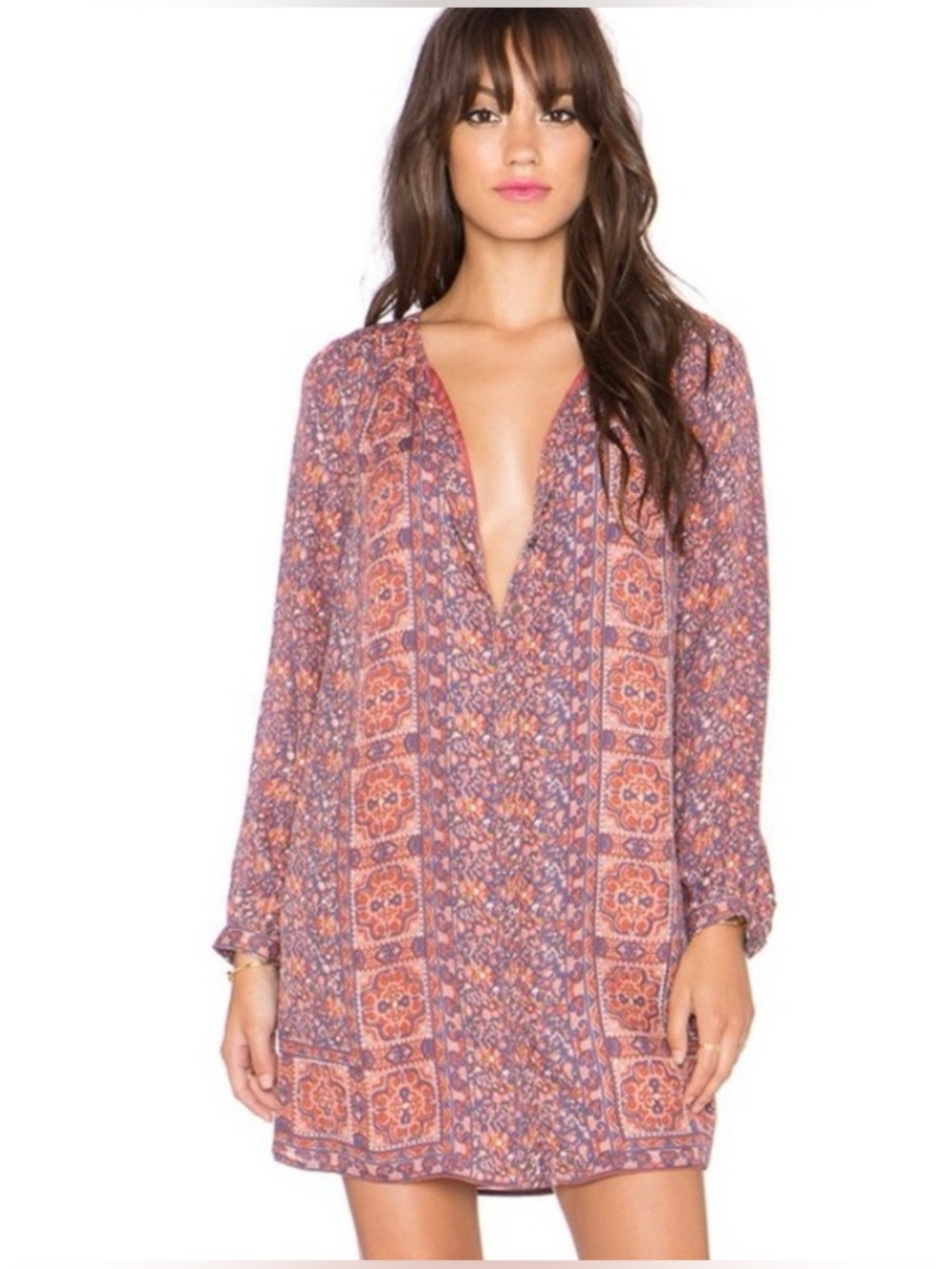 Joie Fianna Silk Bohemian Mini Shift Dress in Terracotta Rose, Size M - Picture 3 of 8